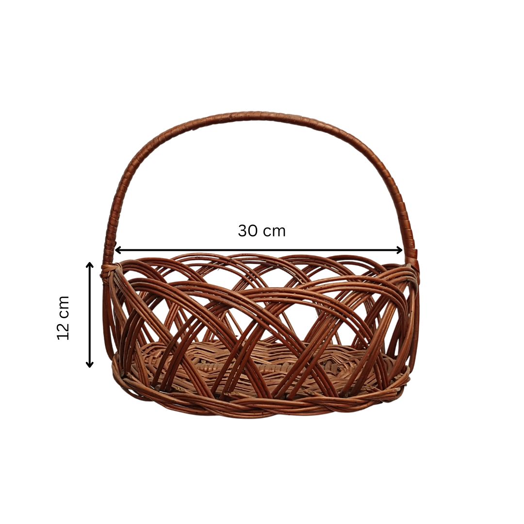 Cane Jally Oval Basket with Handle - 30 cm X 22 cm