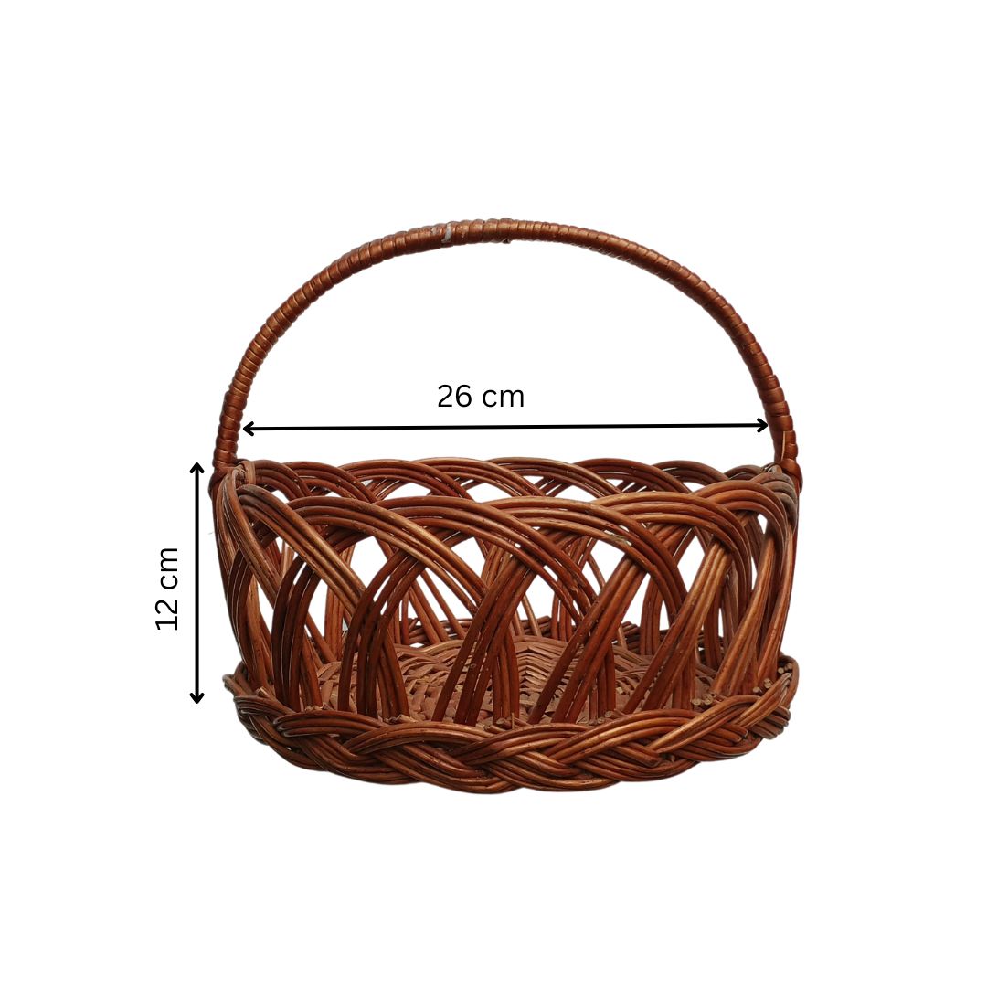 Cane Jally Round Basket with Handle - 26 cm