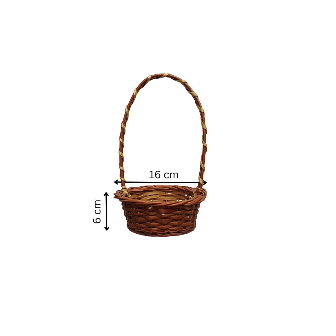 Cane Round Basket with Long Handle - 16 cm