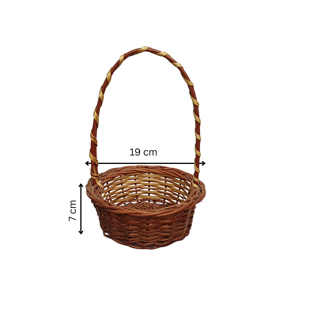 Cane Round Basket with Long Handle - 19 cm