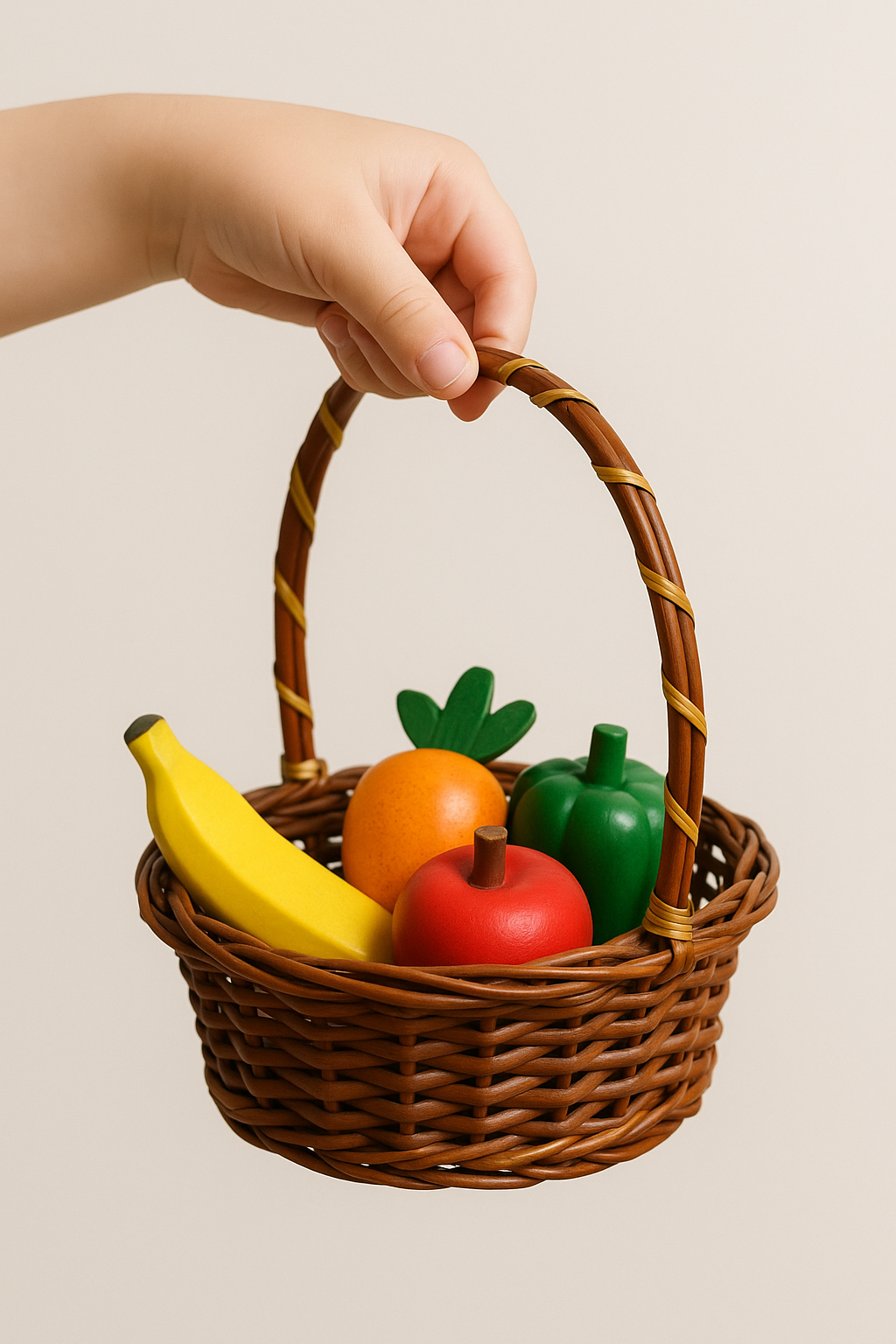 Cane Round Basket with Long Handle - 22 cm