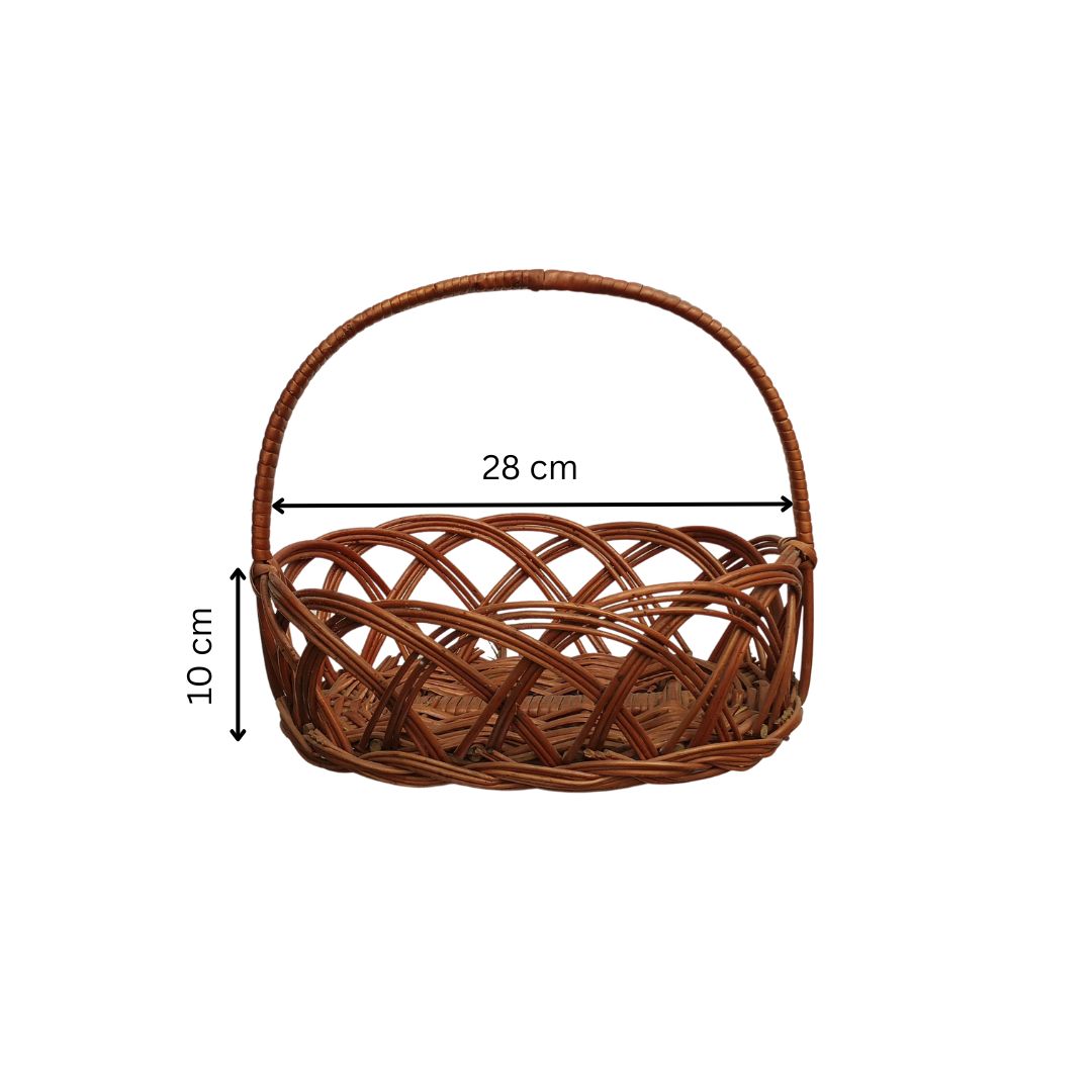 Cane Jally Oval Basket with Handle - 28 cm X 19 cm