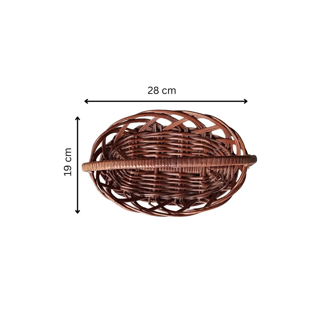 Cane Jally Oval Basket with Handle - 28 cm X 19 cm