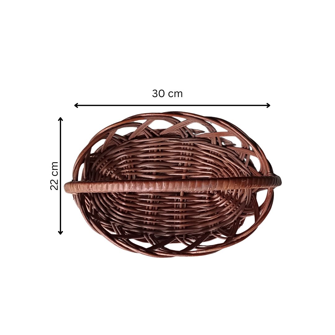 Cane Jally Oval Basket with Handle - 30 cm X 22 cm