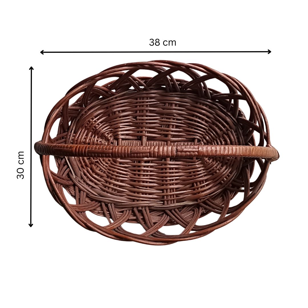 Cane Jally Oval Basket with Handle - 38 cm X 30 cm