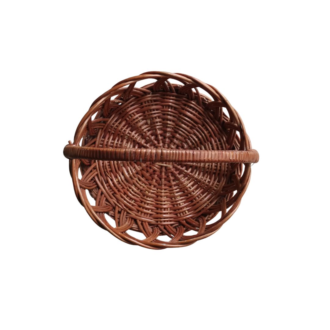 Cane Jally Round Basket with Handle - 26 cm