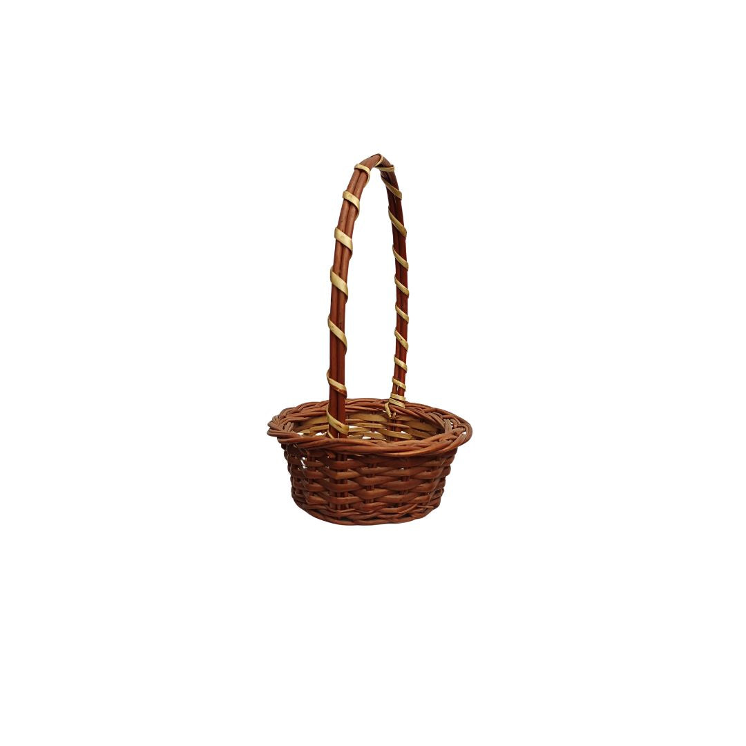 Cane Round Basket with Long Handle - 16 cm