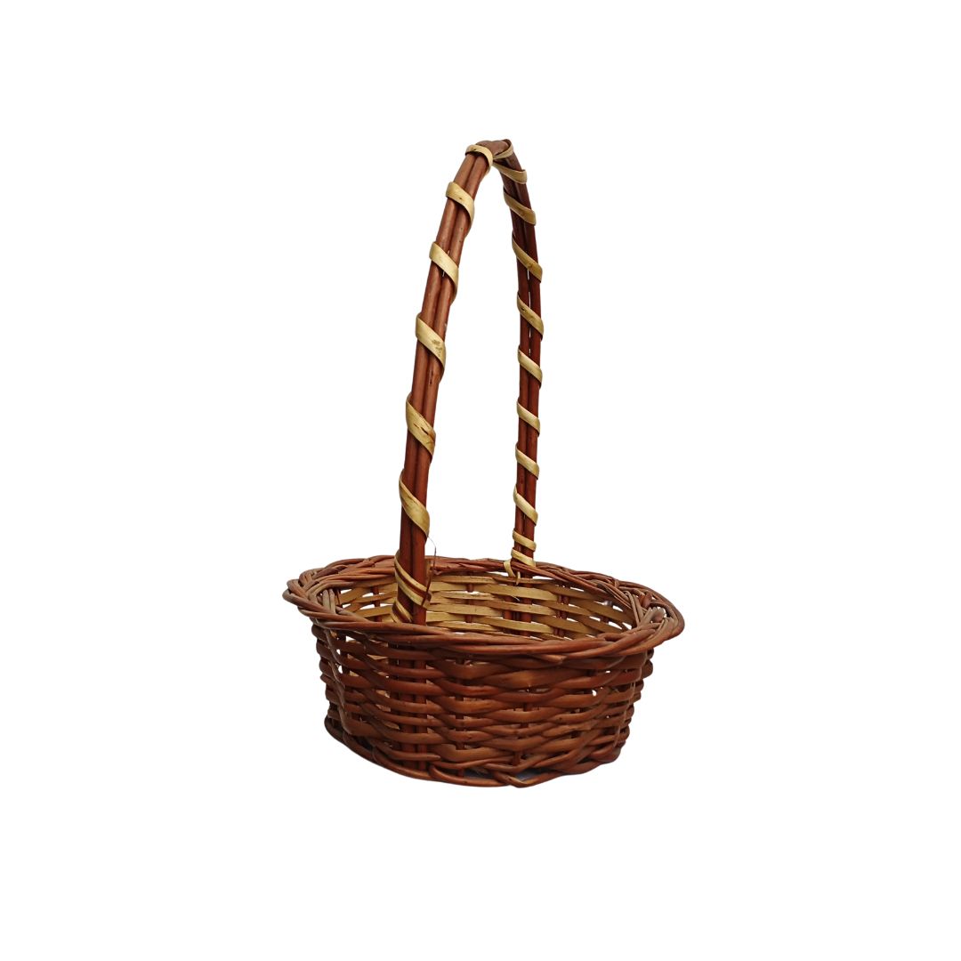 Cane Round Basket with Long Handle - 19 cm