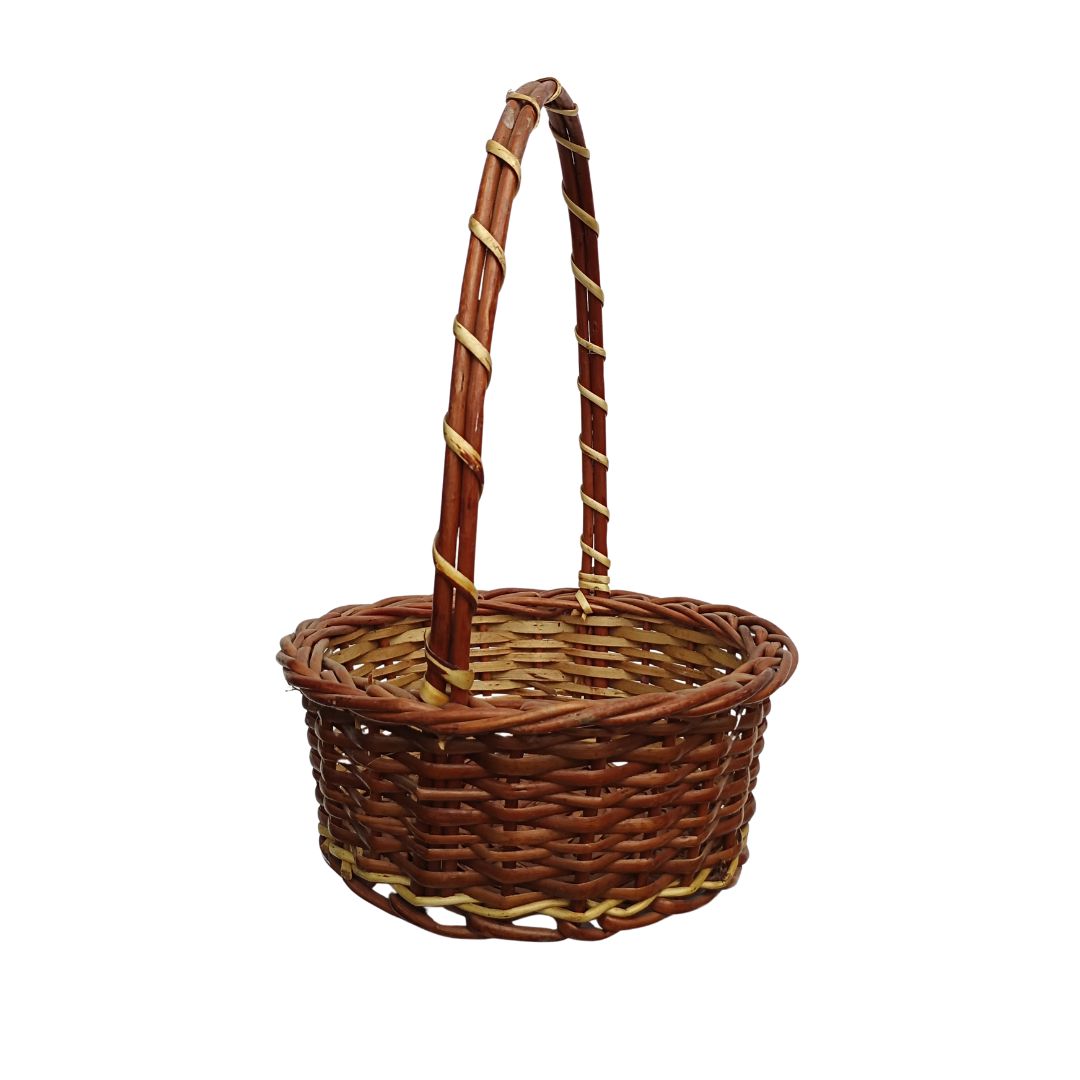 Cane Round Basket with Long Handle - 22 cm