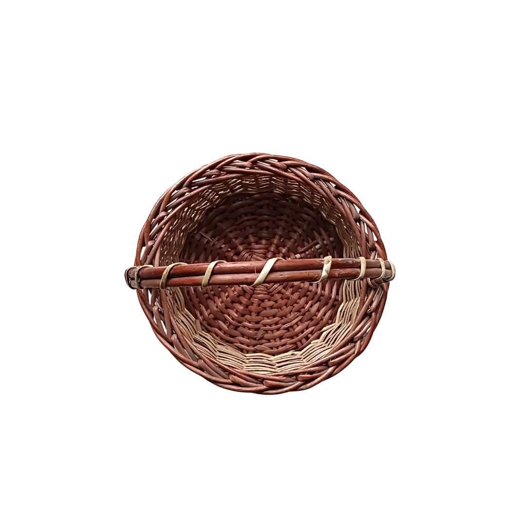 Cane Round Basket with Long Handle - 22 cm