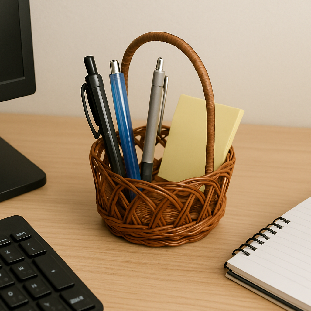 Cane Jally Round Basket with Medium Handle - 14 cm