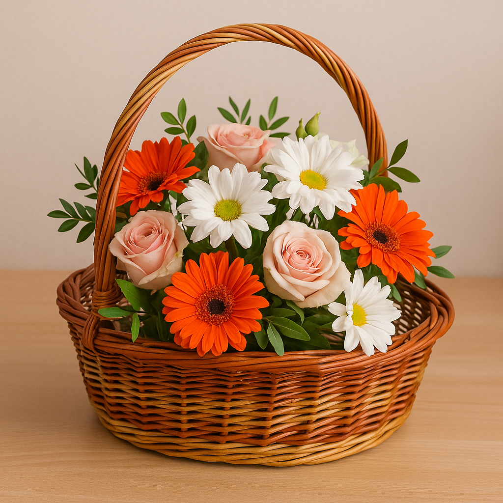 Cane Round Fine Basket with Handle - 32 cm