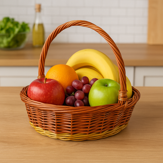 Cane Round Fine Basket with Handle - 28 cm