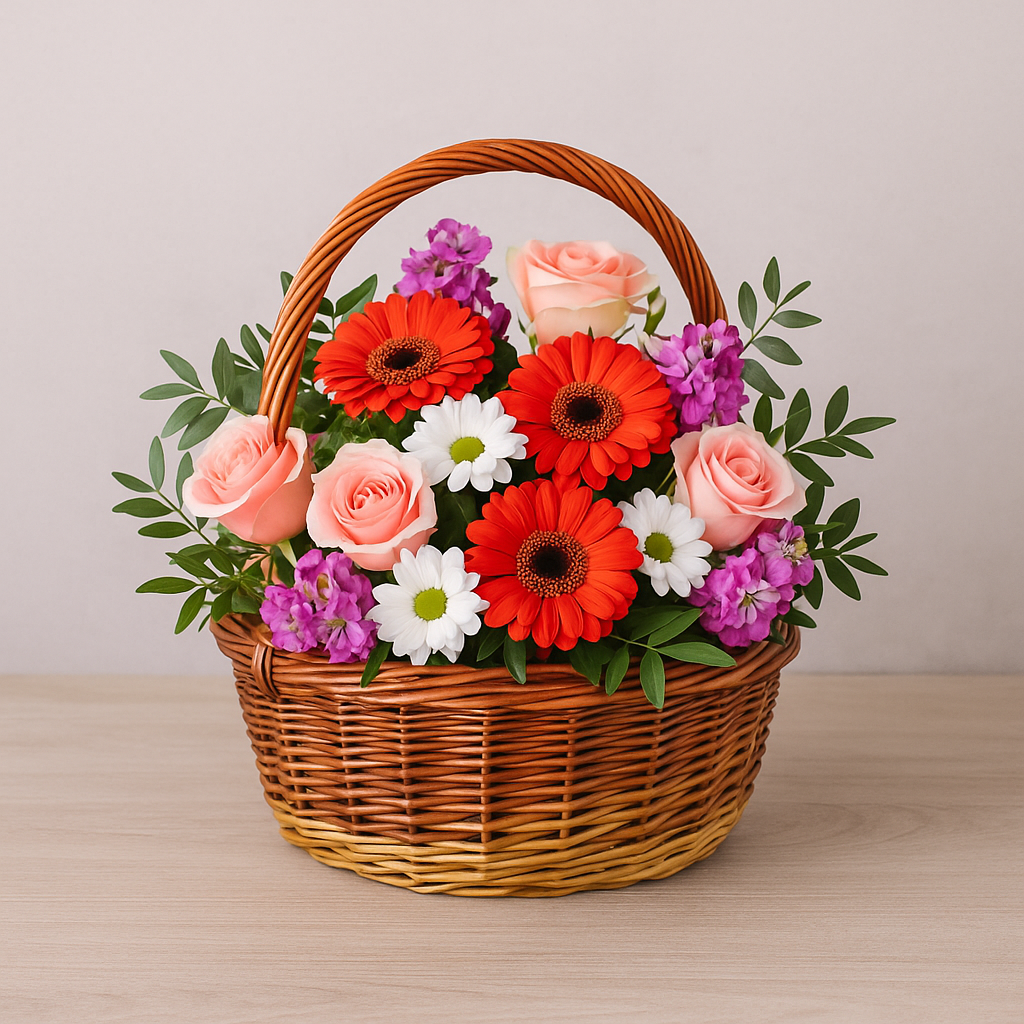 Cane Round Fine Basket with Handle - 28 cm