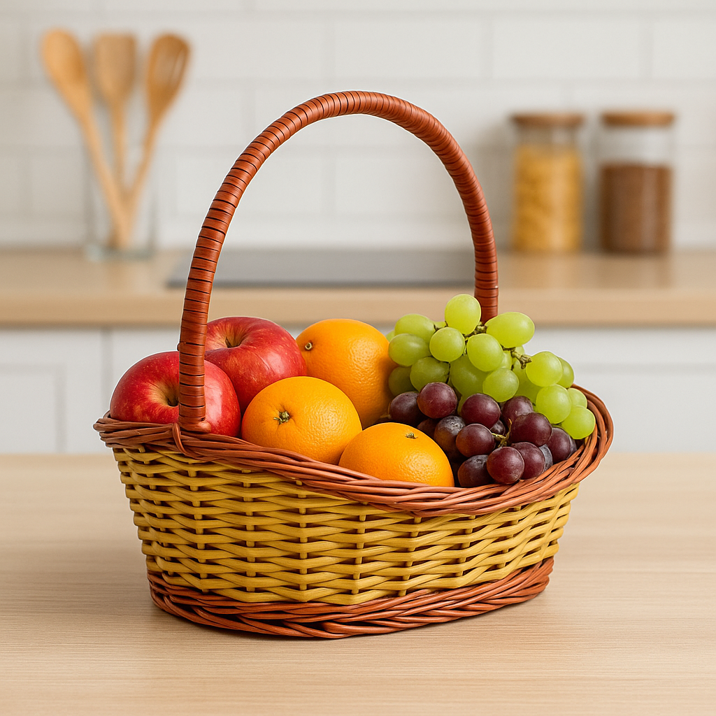 Cane Boat Basket with Handle - 34 cm