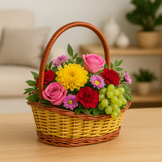 Cane Boat Basket with Handle - 34 cm