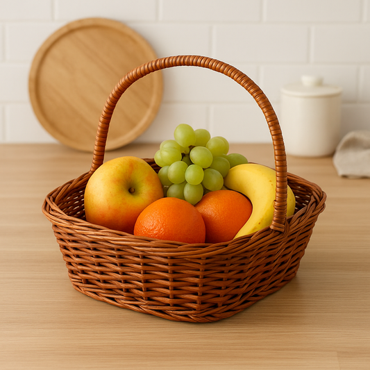 Cane Square Basket with Handle - 34 cm