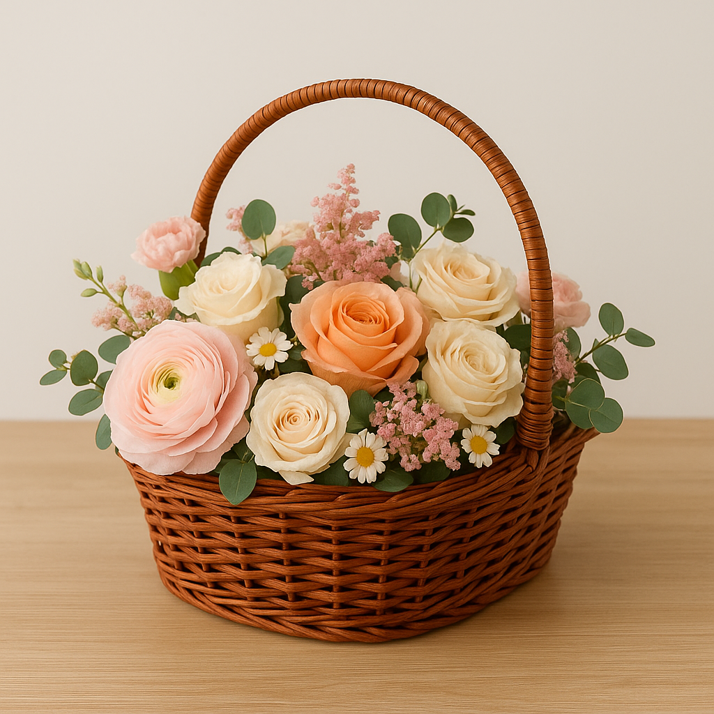 Cane Square Basket with Handle - 34 cm