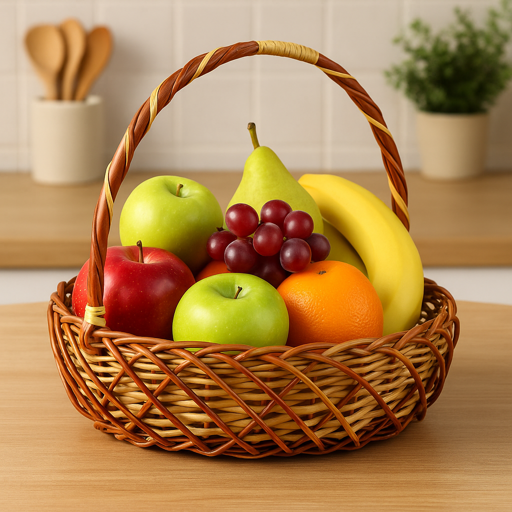 Cane Round Premium Basket with Handle - 38 cm