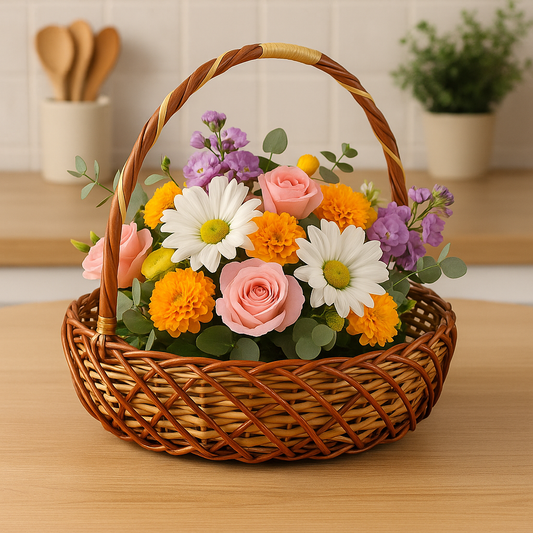 Cane Round Premium Basket with Handle - 38 cm