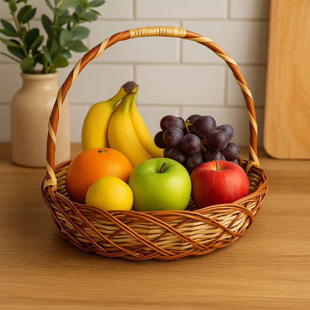 Cane Round Premium Basket with Handle - 34 cm
