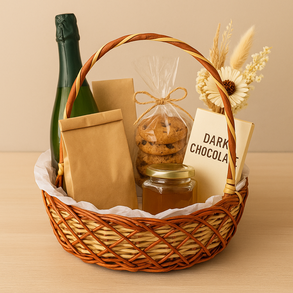Cane Round Premium Basket with Handle - 34 cm