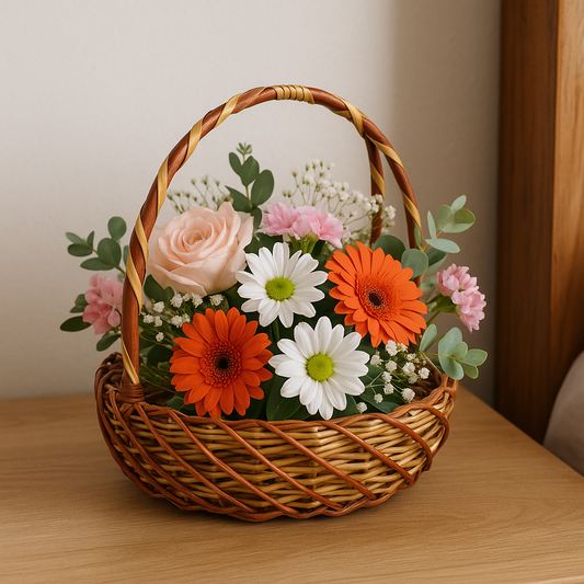 Cane Round Premium Basket with Handle - 28 cm