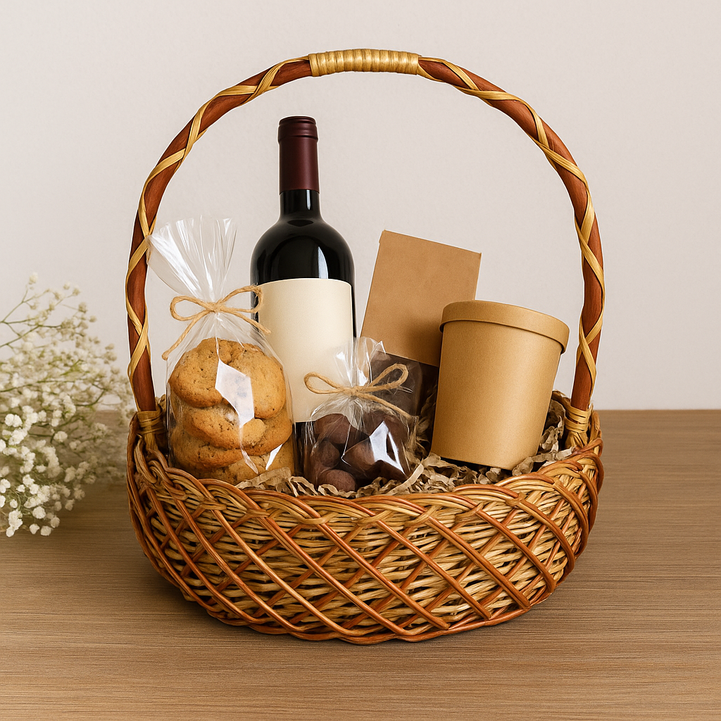 Cane Round Premium Basket with Handle - 28 cm