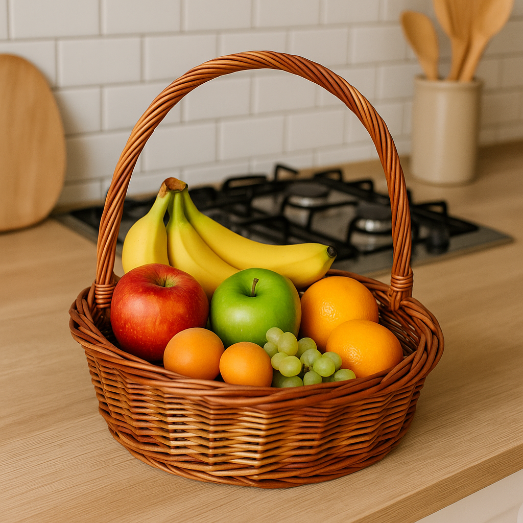 Cane Round Fine Basket with Handle - 36 cm