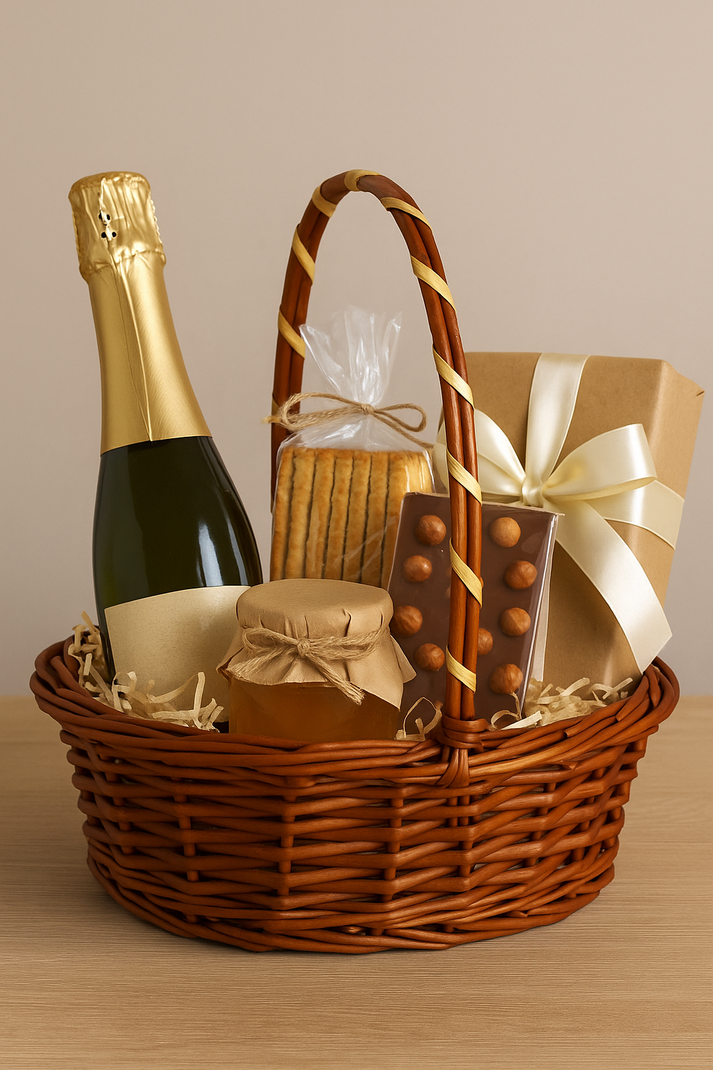 Cane Round Basket with Long Handle - 19 cm