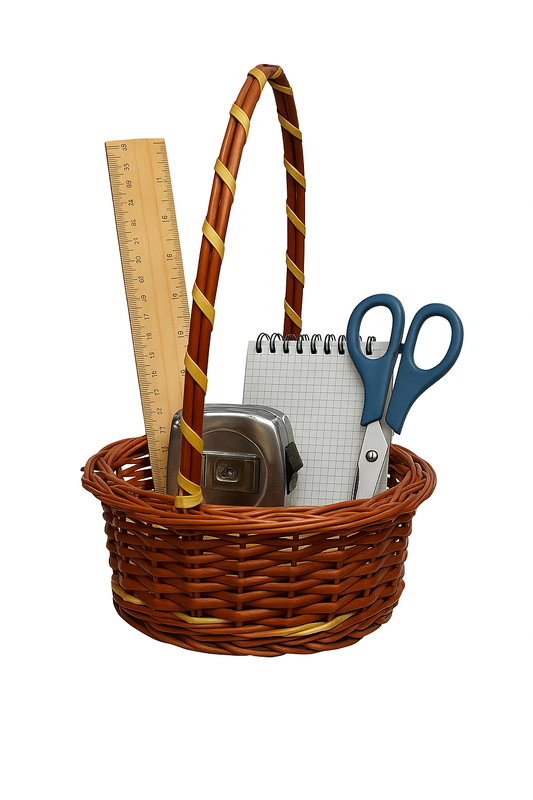 Cane Round Basket with Long Handle - 19 cm