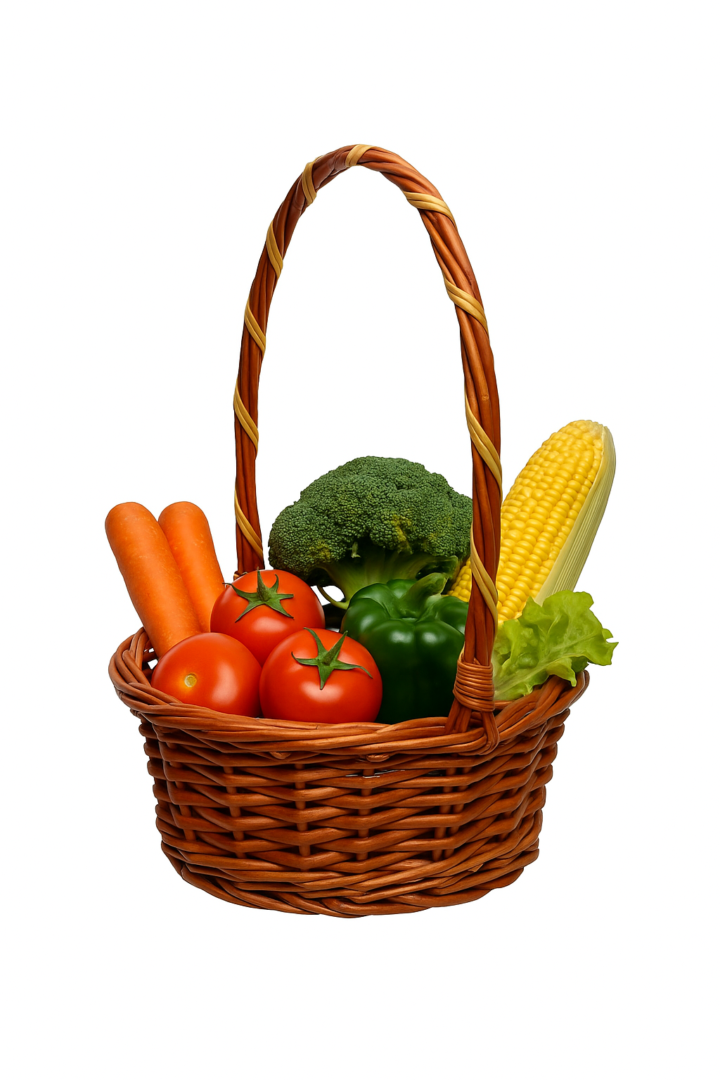 Cane Round Basket with Long Handle - 19 cm