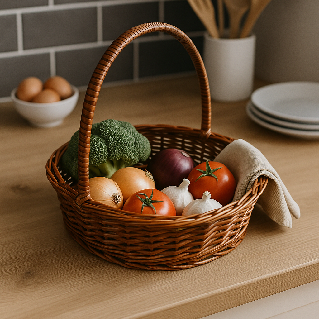 Cane Oval Basket with Handle - 32 cm X 24 cm