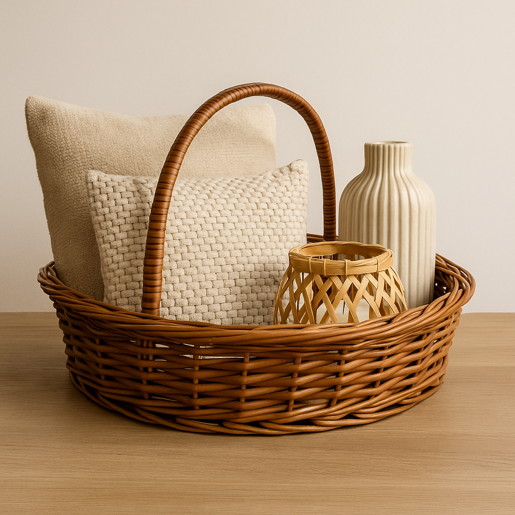 Cane Round Basket with Handle - 34 cm