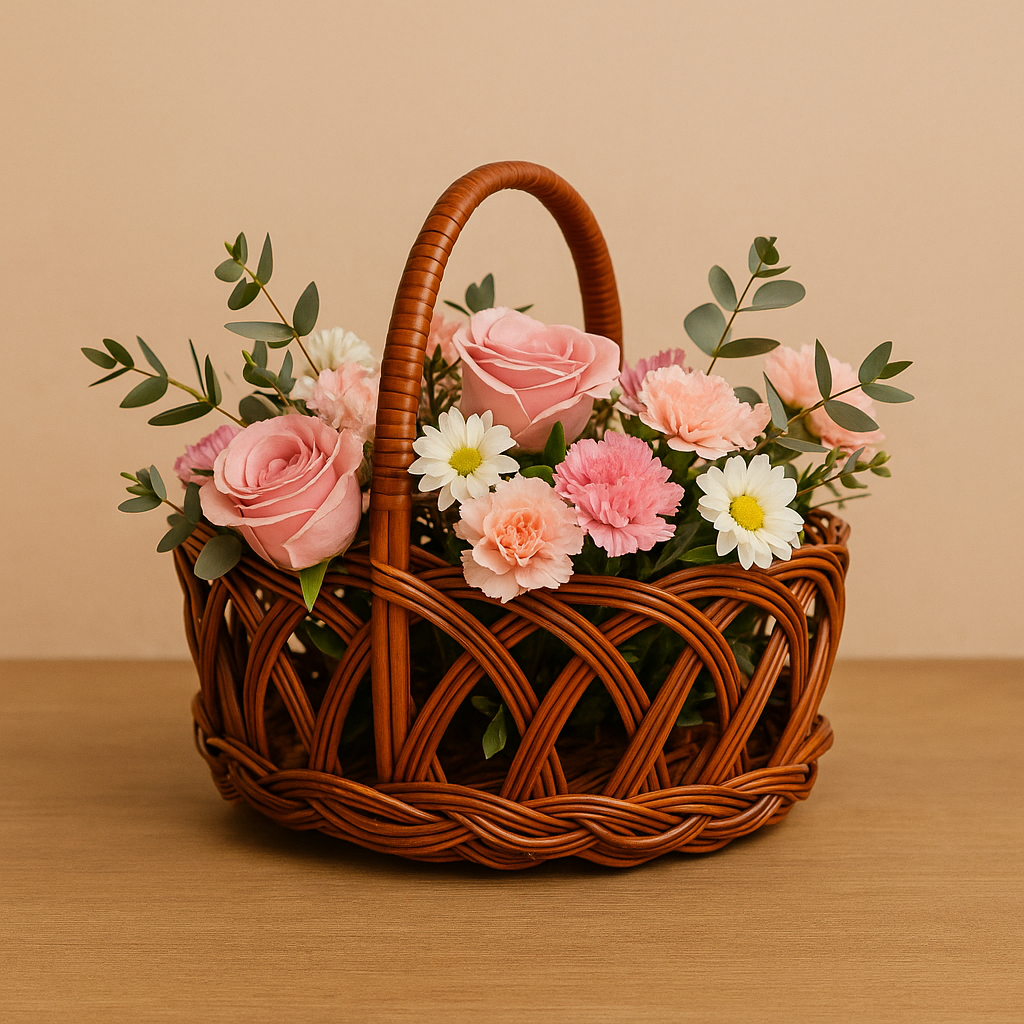 Cane Jally Round Basket with Handle - 22 cm