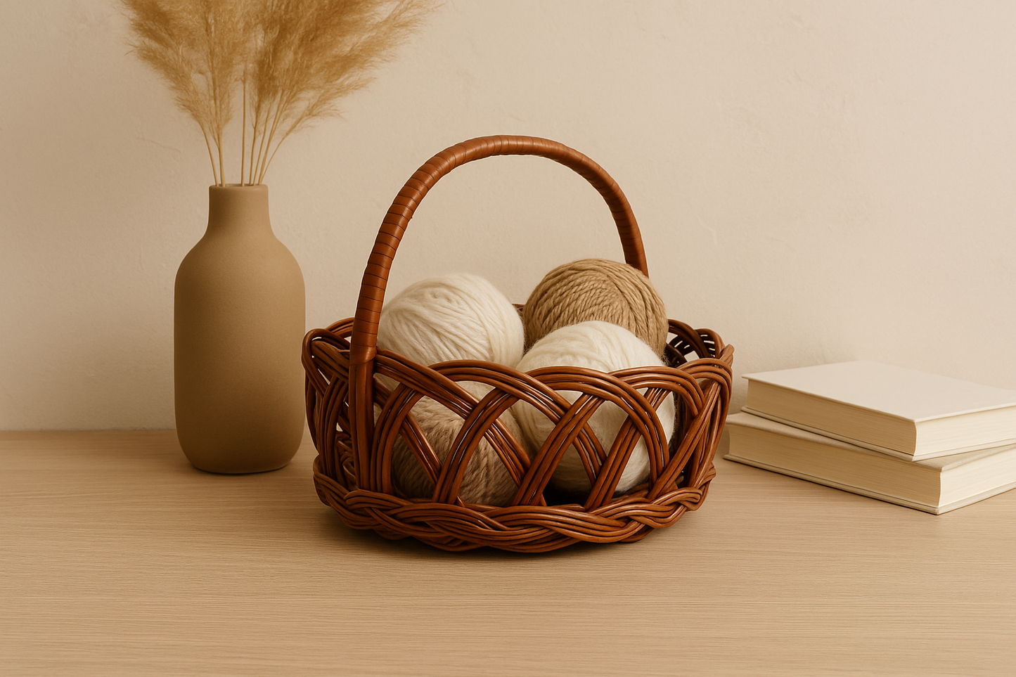 Cane Jally Round Basket with Handle - 22 cm