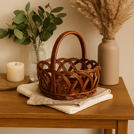 Cane Jally Round Basket with Handle - 20 cm