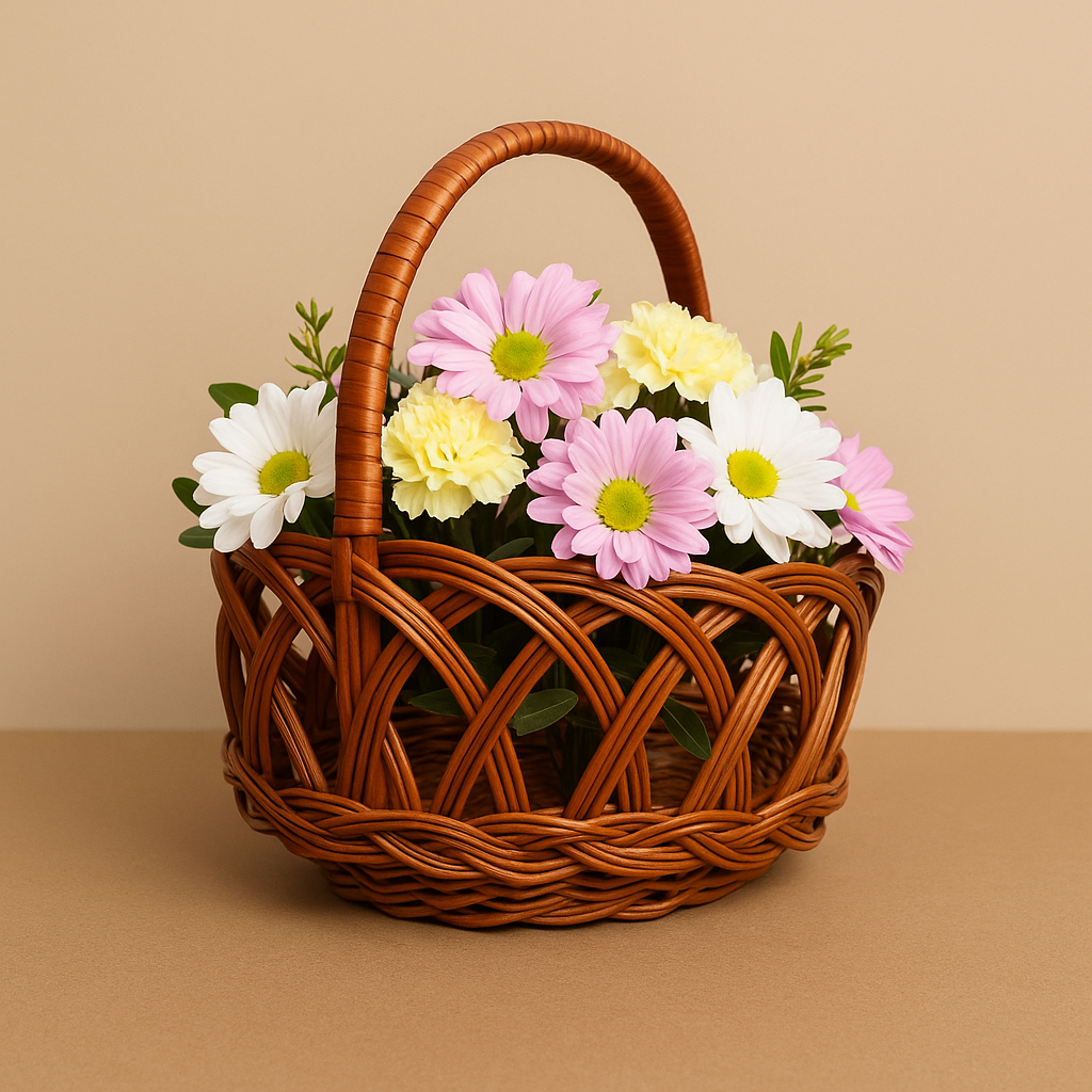 Cane Jally Round Basket with Handle - 20 cm