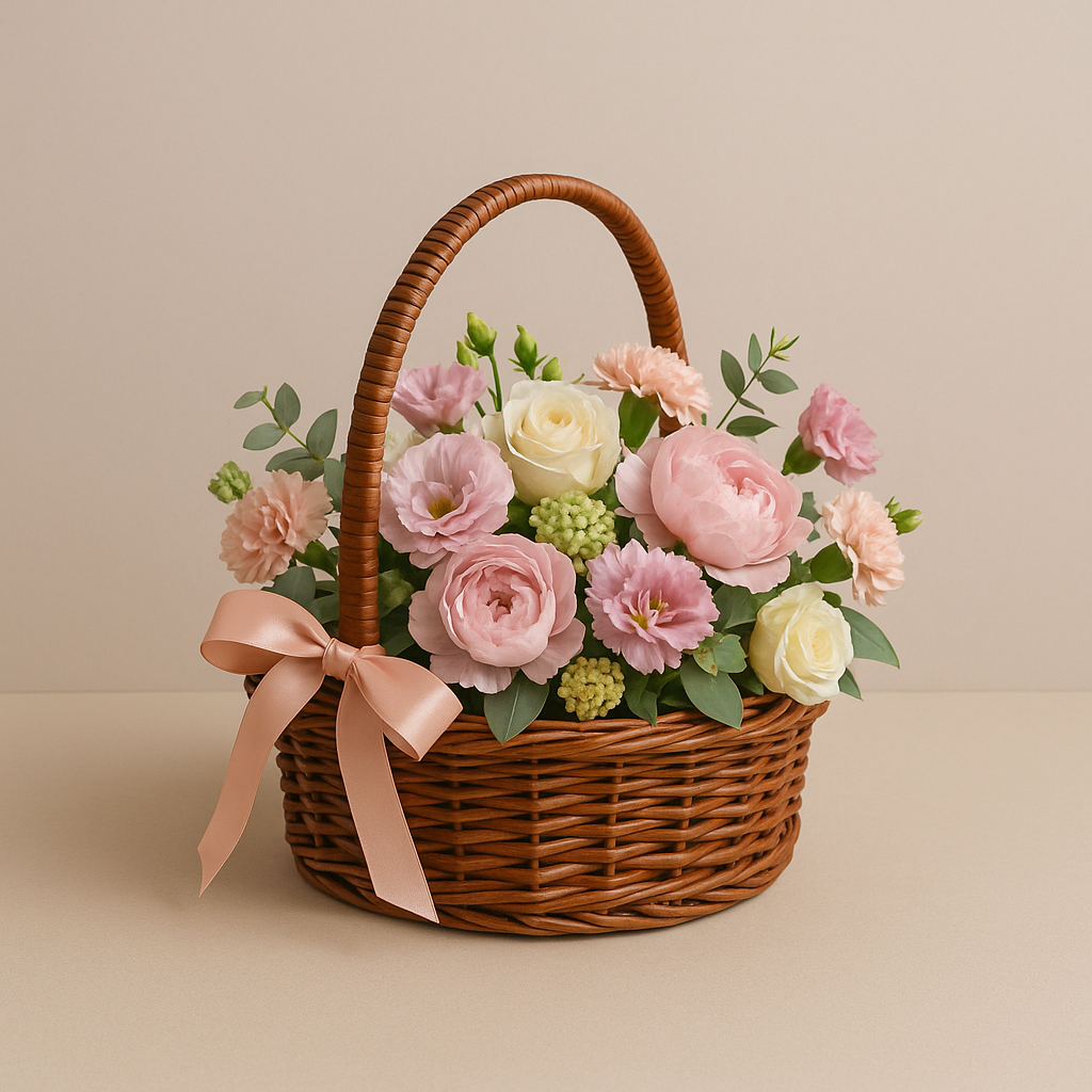 Cane Round Basket with Handle - 30 cm