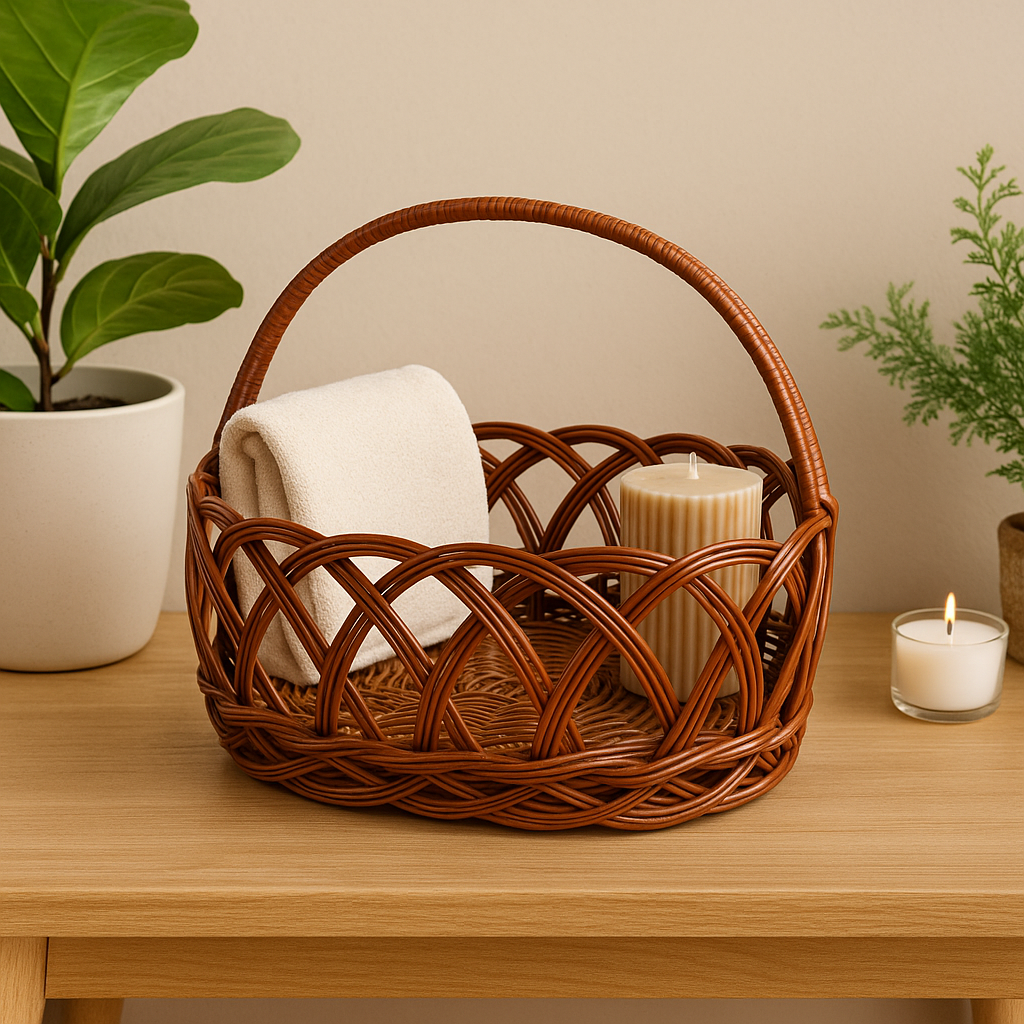 Cane Jally Oval Basket with Handle - 38 cm X 30 cm