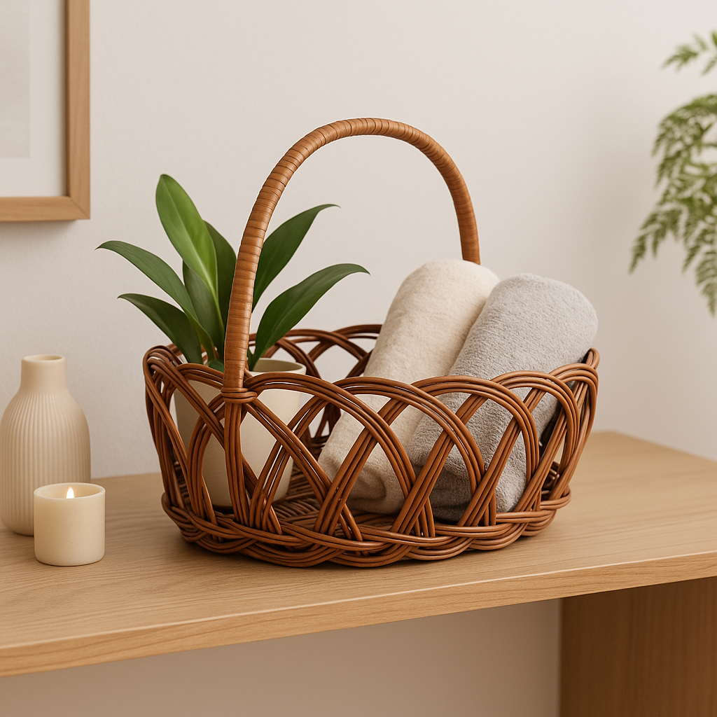 Cane Jally Oval Basket with Handle - 30 cm X 22 cm