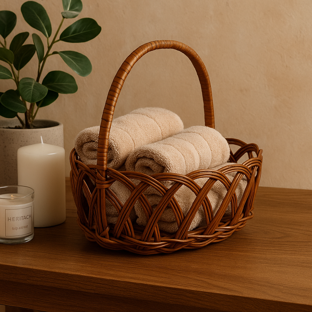 Cane Jally Oval Basket with Handle - 28 cm X 19 cm