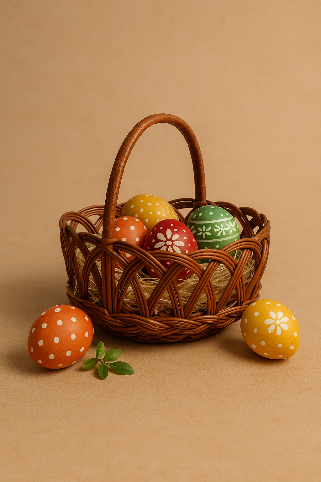 Cane Jally Round Basket with Handle - 26 cm