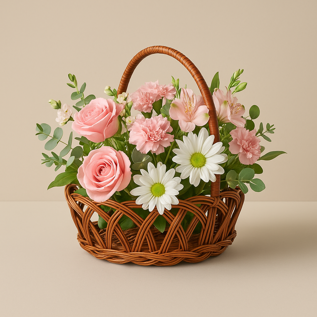 Cane Jally Round Basket with Handle - 26 cm