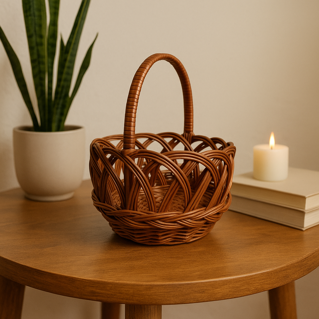 Cane Jally Round Basket with Medium Handle - 20 cm