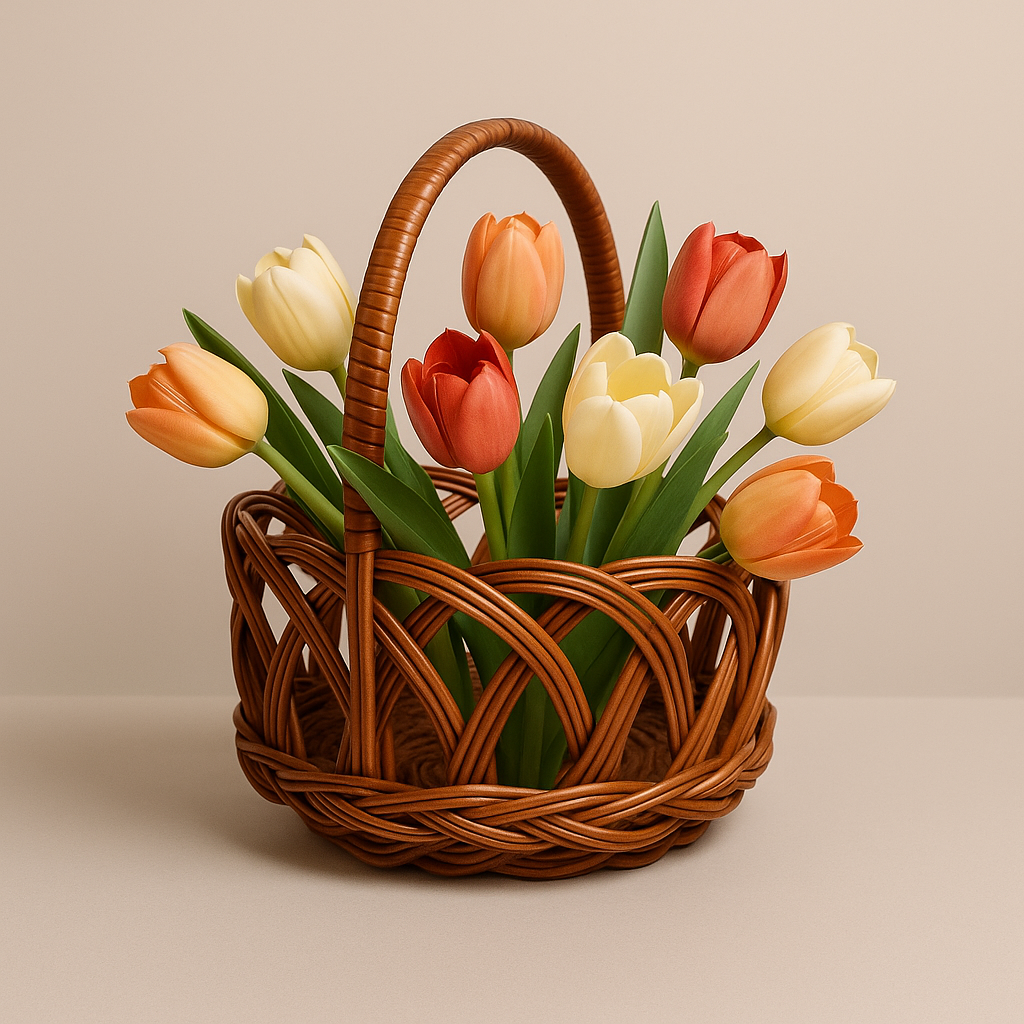 Cane Jally Round Basket with Medium Handle - 17 cm