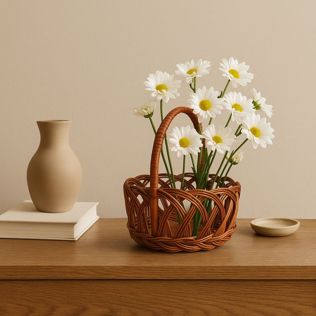 Cane Jally Round Basket with Medium Handle - 17 cm