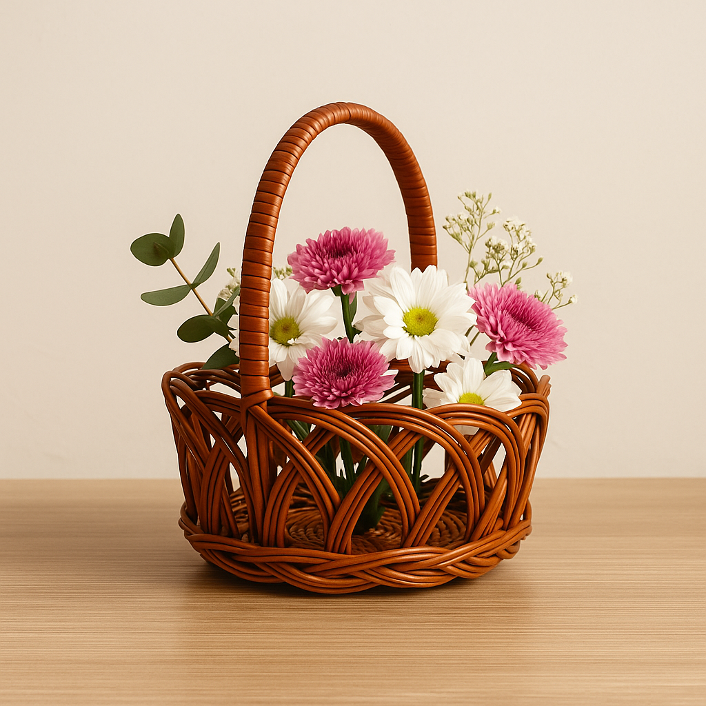 Cane Jally Round Basket with Medium Handle - 14 cm