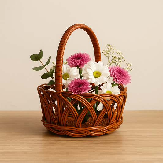 Cane Jally Round Basket with Medium Handle - 14 cm