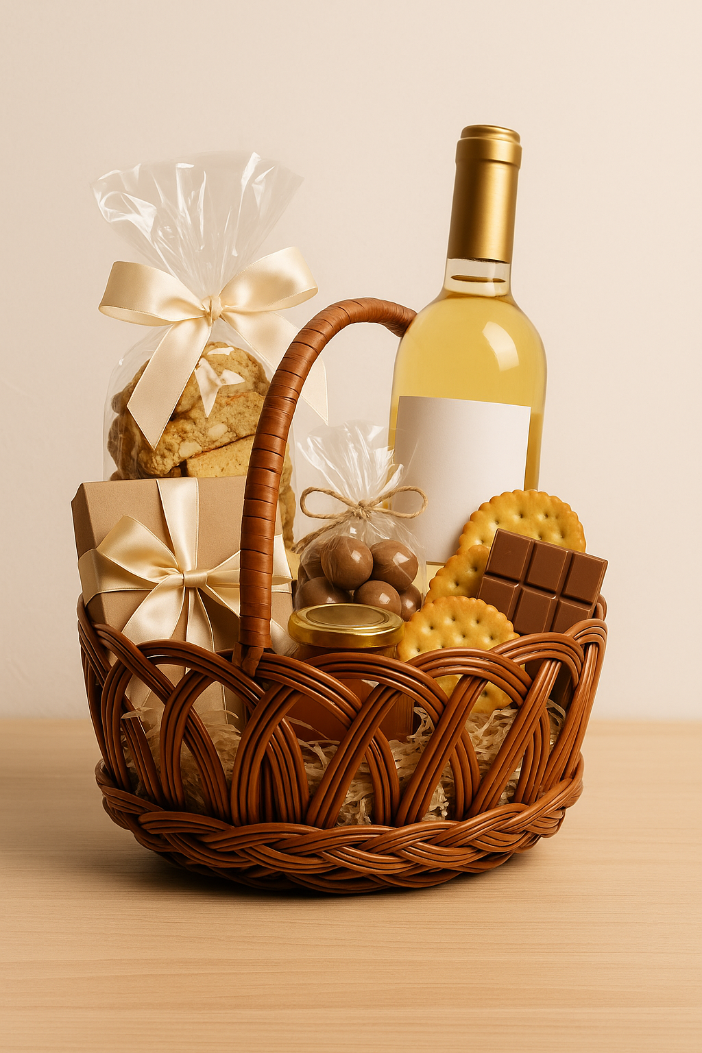 Cane Jally Round Basket with Medium Handle - 14 cm